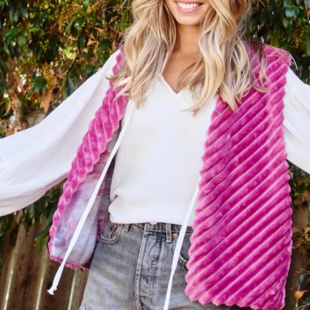 💖 Hot Pink Faux Fur Vest - Reversible
